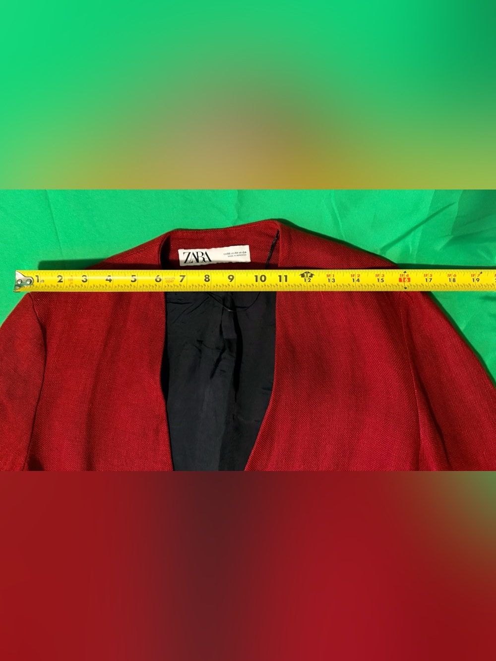 Zara Linen Red Open-Front Long Robe Coat - Picture 6 of 8